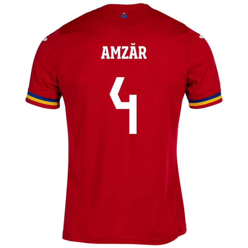 Męski Rumunia Costin Amzăr #4 Czerwony Wyjazdowa Koszulka 24-26 Koszulki Klubowe