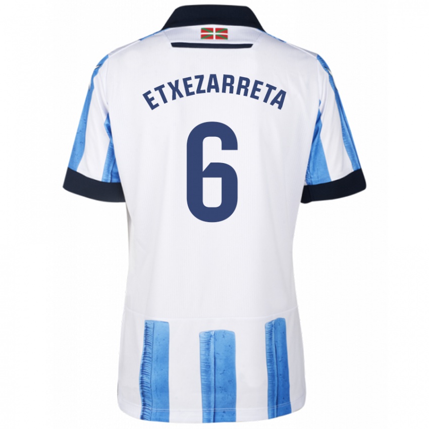 Dzieci Ane Etxezarreta Aierbe #6 Niebiesko Biały Domowa Koszulka 2023/24 Koszulki Klubowe