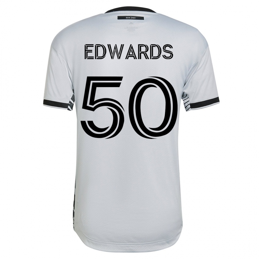 Dzieci Aaron Edwards #50 Biały Wyjazdowa Koszulka 2023/24 Koszulki Klubowe