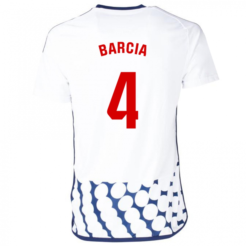 Dzieci Sergio Barcia #4 Biały Wyjazdowa Koszulka 2023/24 Koszulki Klubowe