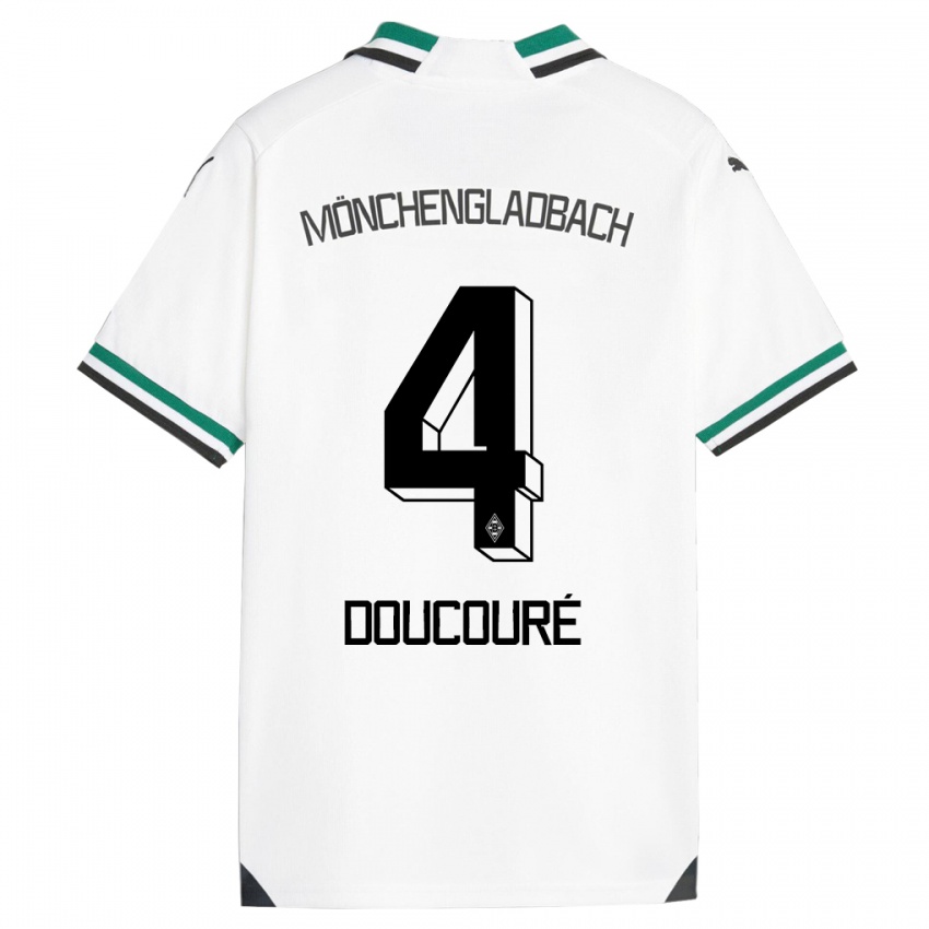 Męski Mamadou Doucoure #4 Biały Zielony Domowa Koszulka 2023/24 Koszulki Klubowe