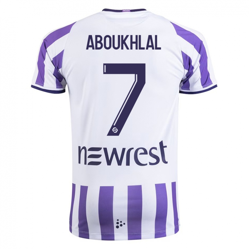 Męski Zakaria Aboukhlal #7 Biały Domowa Koszulka 2023/24 Koszulki Klubowe