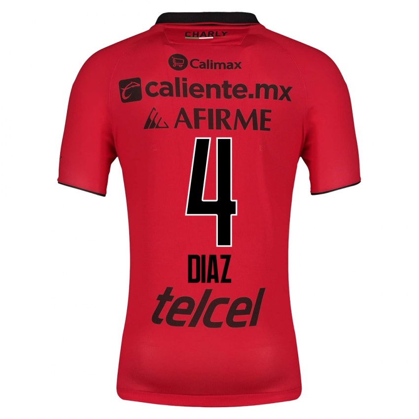 Męski Nicolás Díaz #4 Czerwony Domowa Koszulka 2023/24 Koszulki Klubowe