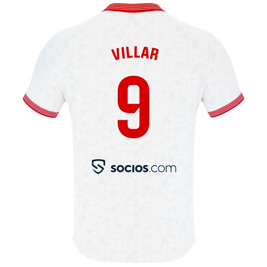 Męski Iker Villar #9 Biały Domowa Koszulka 2023/24 Koszulki Klubowe
