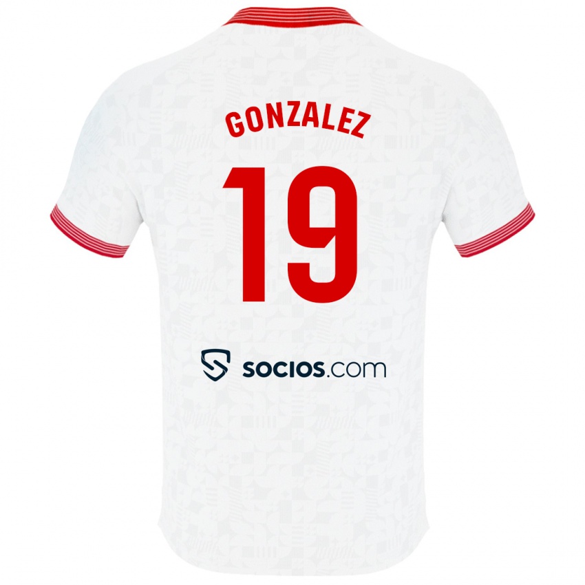Męski Carlos González #19 Biały Domowa Koszulka 2023/24 Koszulki Klubowe