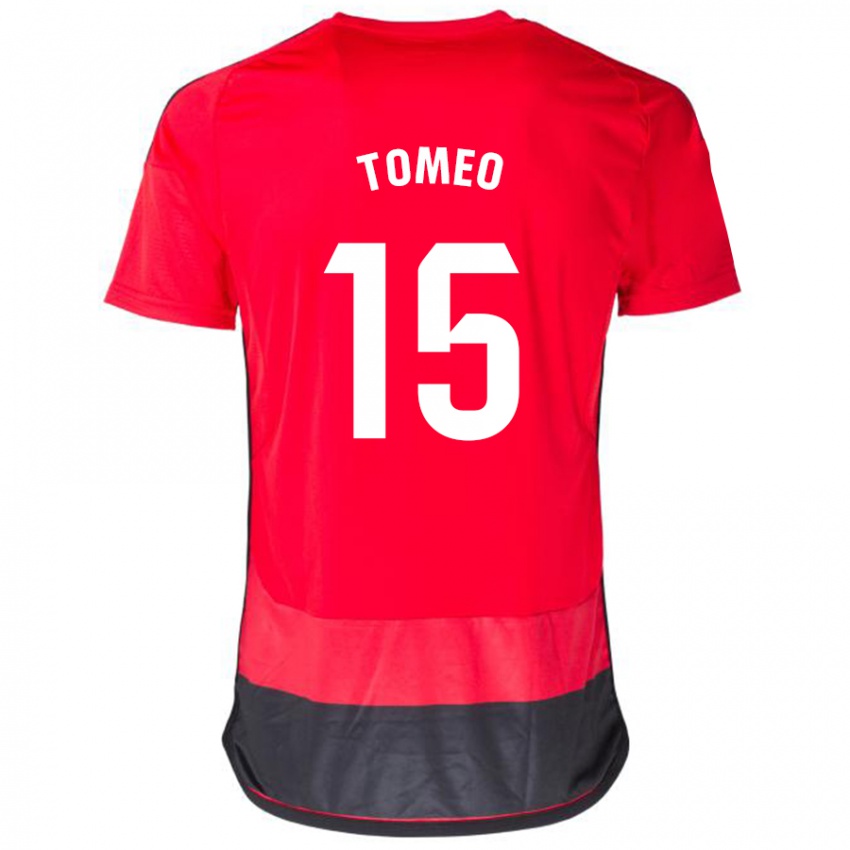 Męski Pablo Tomeo #15 Czerwony Czarny Domowa Koszulka 2023/24 Koszulki Klubowe