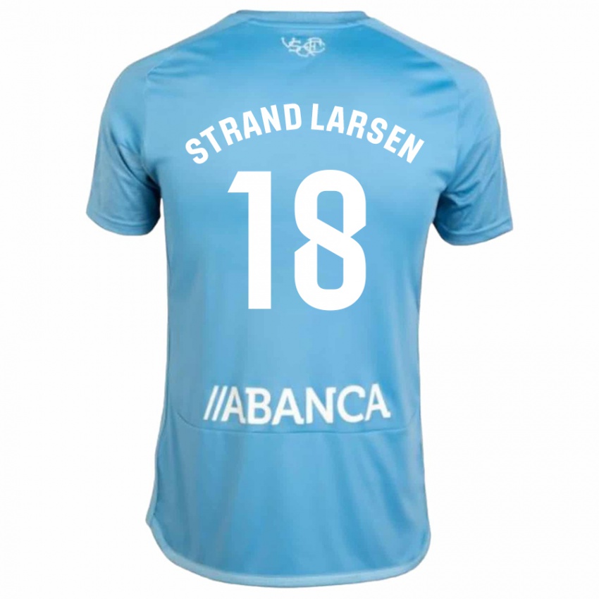 Męski Jørgen Strand Larsen #18 Niebieski Domowa Koszulka 2023/24 Koszulki Klubowe