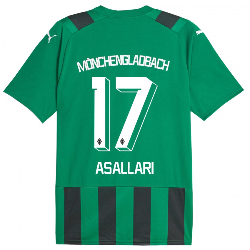 Męski Kushtrim Asallari #17 Czarny Zielony Wyjazdowa Koszulka 2023/24 Koszulki Klubowe