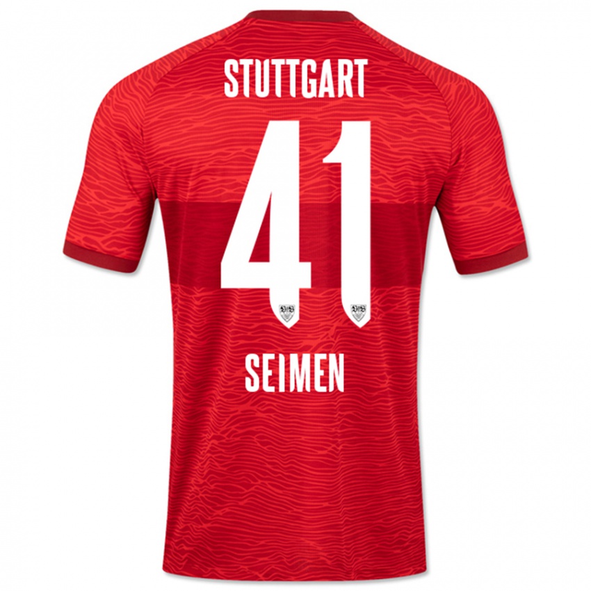 Męski Dennis Seimen #41 Czerwony Wyjazdowa Koszulka 2023/24 Koszulki Klubowe