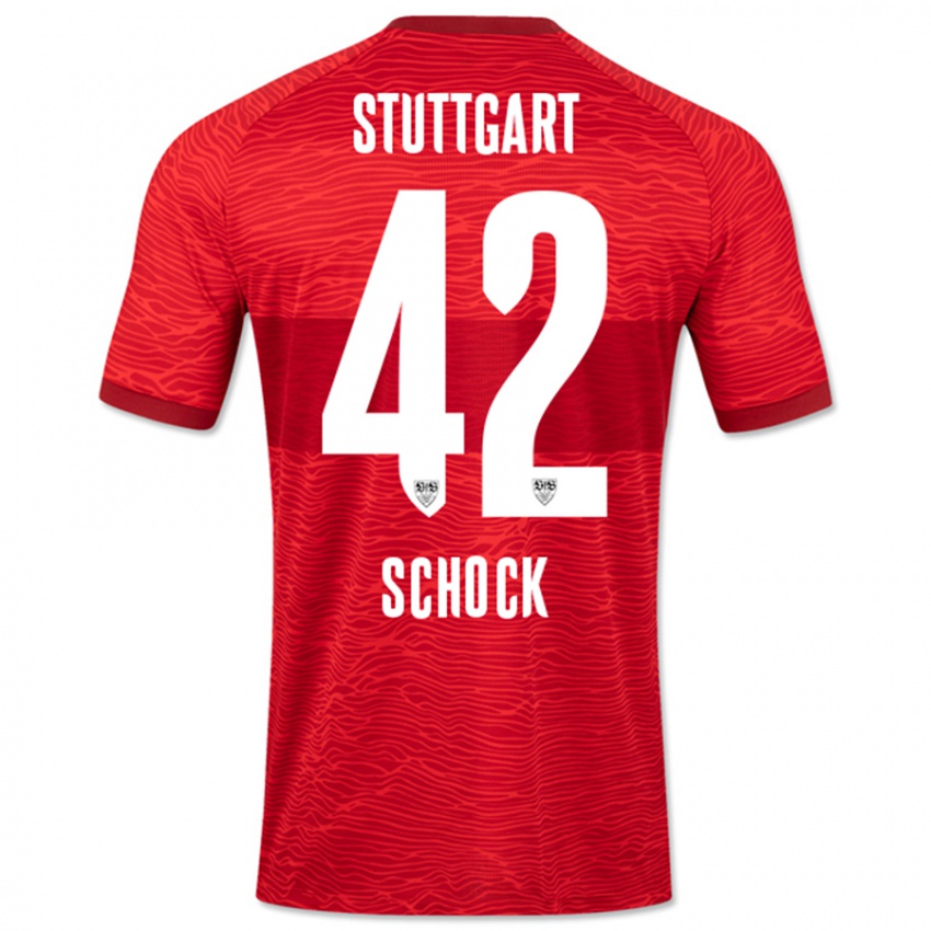 Męski Florian Schock #42 Czerwony Wyjazdowa Koszulka 2023/24 Koszulki Klubowe