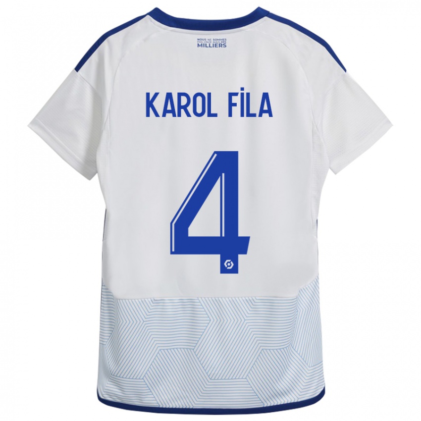 Męski Karol Fila #4 Biały Wyjazdowa Koszulka 2023/24 Koszulki Klubowe