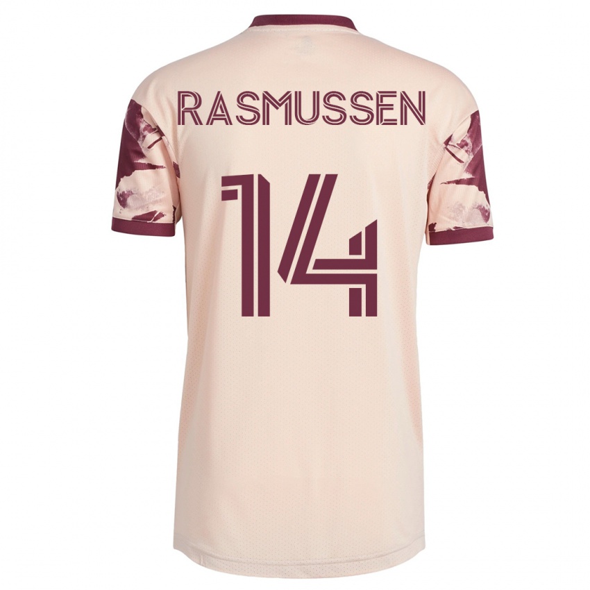 Męski Justin Rasmussen #14 Białawy Wyjazdowa Koszulka 2023/24 Koszulki Klubowe