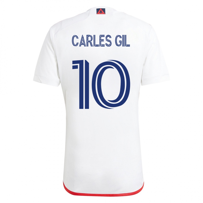 Męski Carles Gil #10 Biało - Czerwony Wyjazdowa Koszulka 2023/24 Koszulki Klubowe