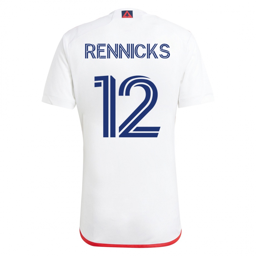 Męski Justin Rennicks #12 Biało - Czerwony Wyjazdowa Koszulka 2023/24 Koszulki Klubowe