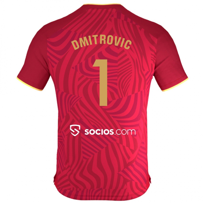 Męski Marko Dmitrovic #1 Czerwony Wyjazdowa Koszulka 2023/24 Koszulki Klubowe