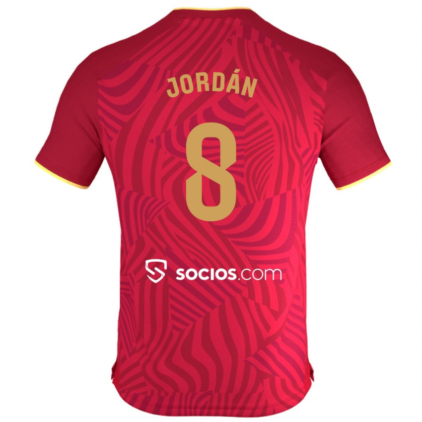 Męski Joan Jordán #8 Czerwony Wyjazdowa Koszulka 2023/24 Koszulki Klubowe