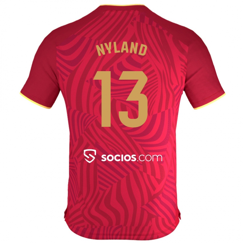Męski Ørjan Nyland #13 Czerwony Wyjazdowa Koszulka 2023/24 Koszulki Klubowe