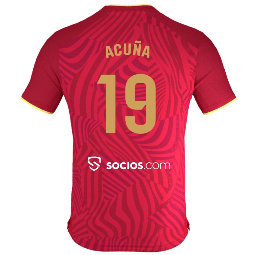 Męski Marcos Acuna #19 Czerwony Wyjazdowa Koszulka 2023/24 Koszulki Klubowe