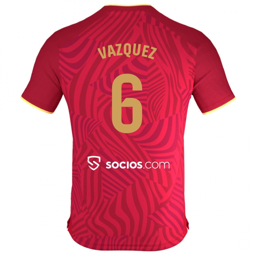 Męski Manolo Vazquez #6 Czerwony Wyjazdowa Koszulka 2023/24 Koszulki Klubowe
