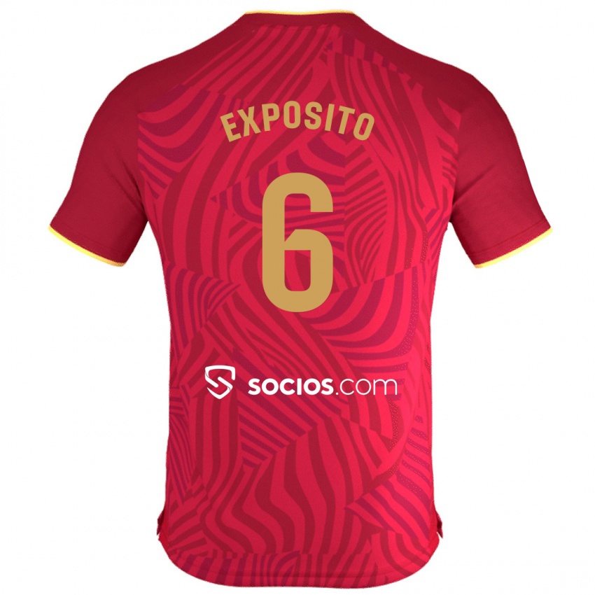 Męski Marcelo Exposito #6 Czerwony Wyjazdowa Koszulka 2023/24 Koszulki Klubowe