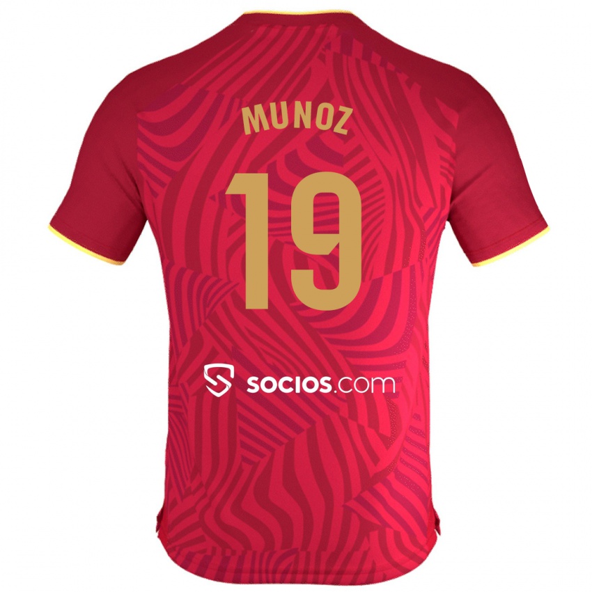 Męski Iker Muñoz #19 Czerwony Wyjazdowa Koszulka 2023/24 Koszulki Klubowe