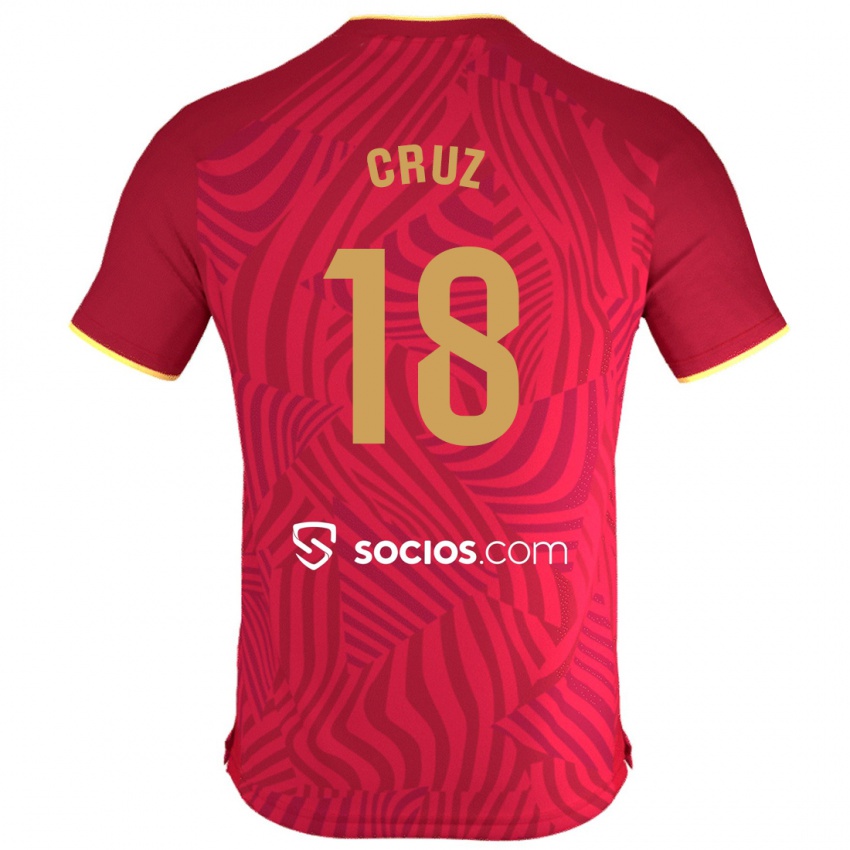 Męski Jesús Cruz #18 Czerwony Wyjazdowa Koszulka 2023/24 Koszulki Klubowe