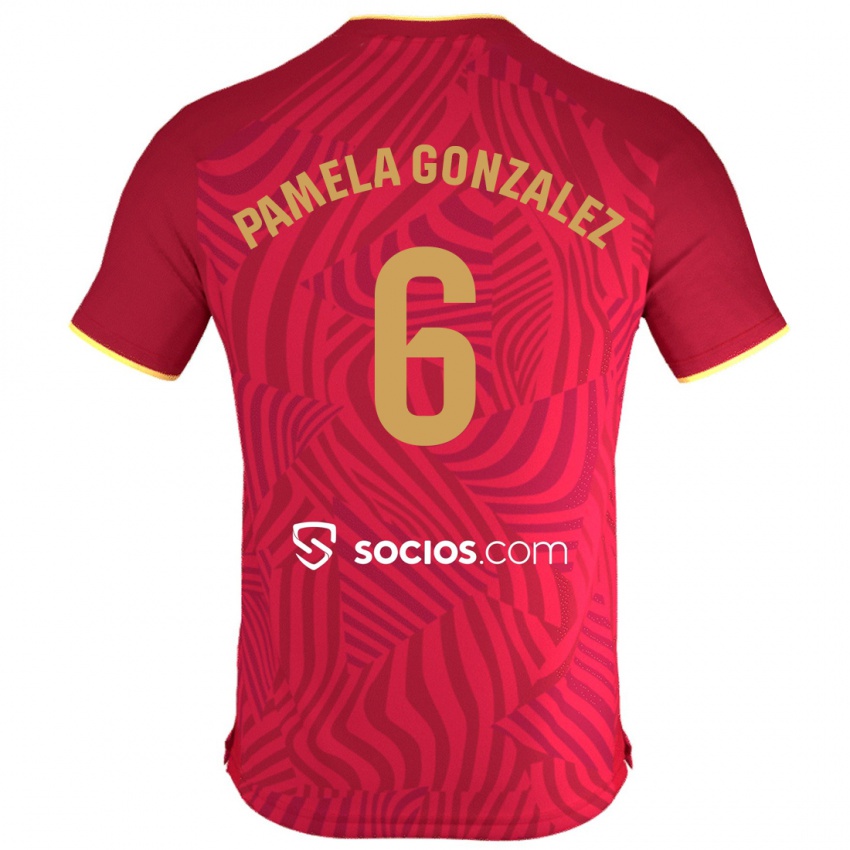 Męski Cinthia Pamela González Medina #6 Czerwony Wyjazdowa Koszulka 2023/24 Koszulki Klubowe