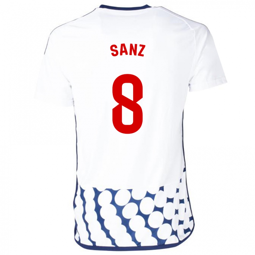 Męski Álvaro Sanz #8 Biały Wyjazdowa Koszulka 2023/24 Koszulki Klubowe