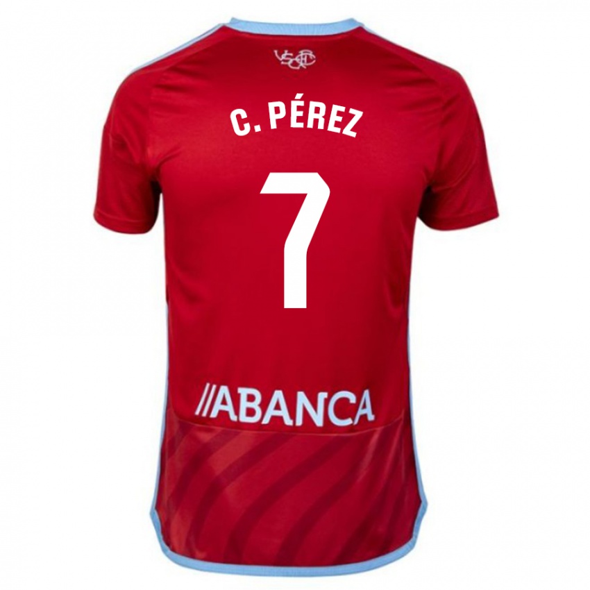 Męski Carles Pérez #7 Czerwony Wyjazdowa Koszulka 2023/24 Koszulki Klubowe