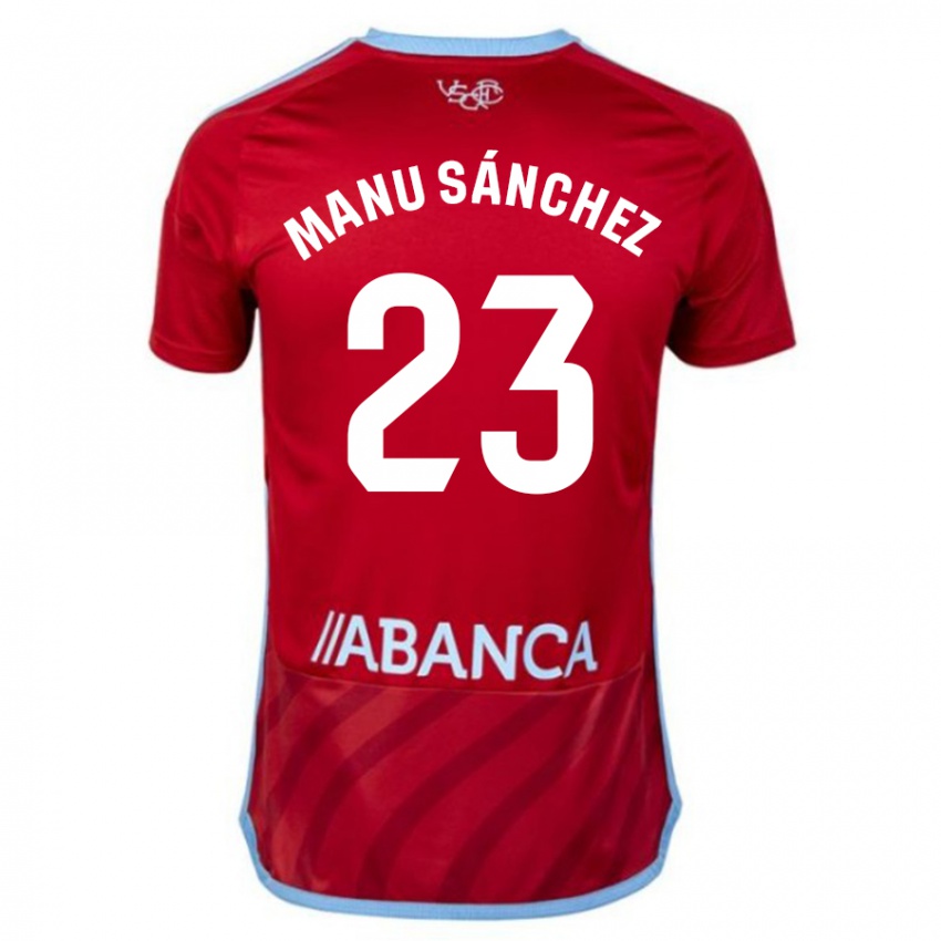 Męski Manu Sanchez #23 Czerwony Wyjazdowa Koszulka 2023/24 Koszulki Klubowe