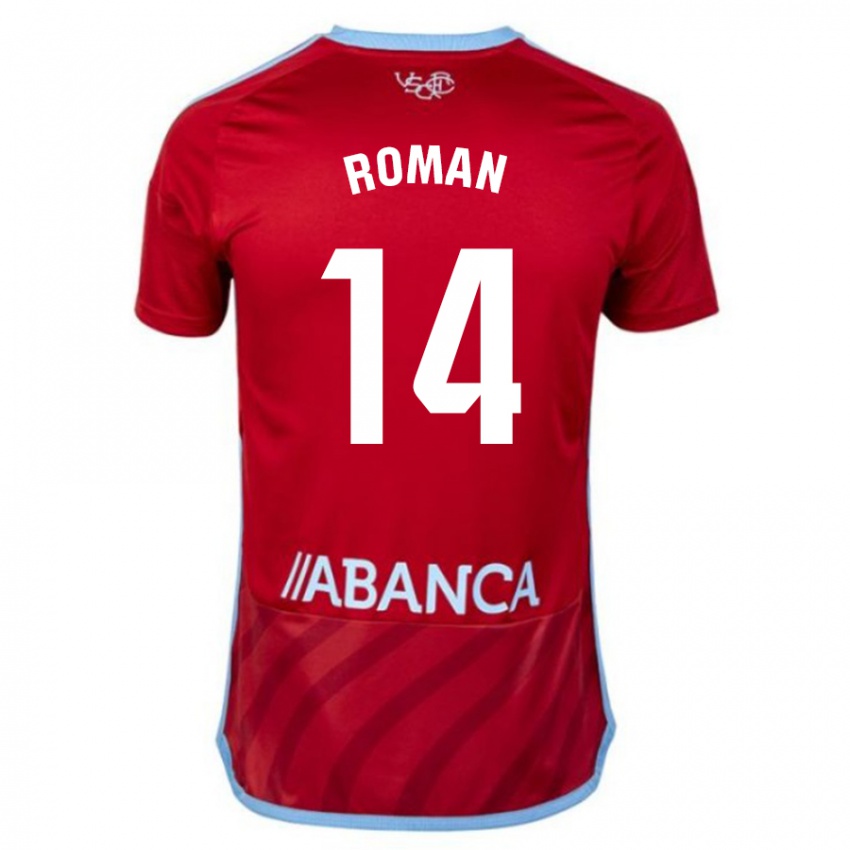 Męski Miguel Román #14 Czerwony Wyjazdowa Koszulka 2023/24 Koszulki Klubowe