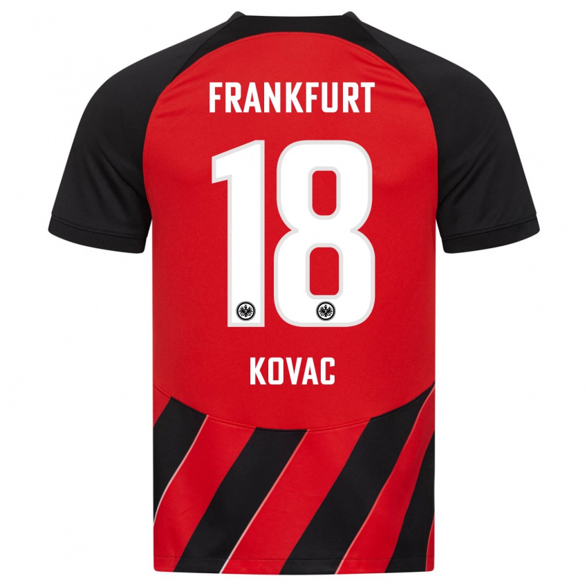 Kobiety Niko Kovac #18 Czerwony Czarny Domowa Koszulka 2023/24 Koszulki Klubowe