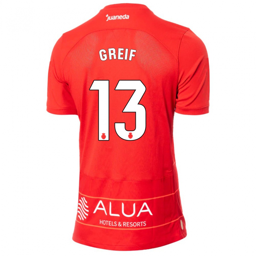 Kobiety Dominik Greif #13 Czerwony Domowa Koszulka 2023/24 Koszulki Klubowe