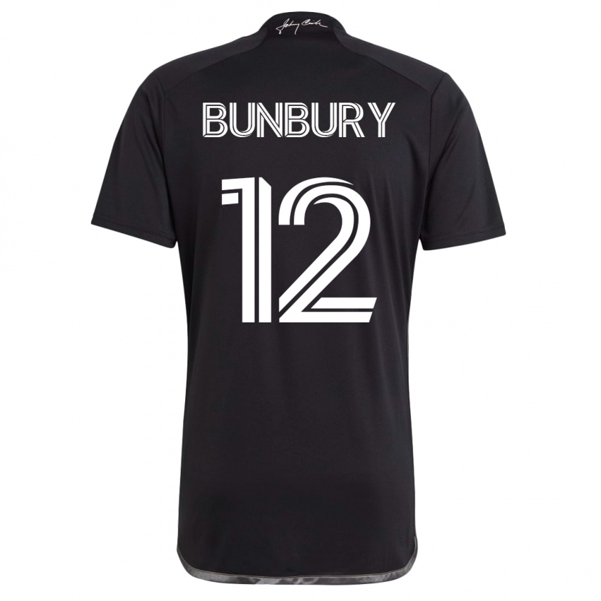 Kobiety Teal Bunbury #12 Czarny Wyjazdowa Koszulka 2023/24 Koszulki Klubowe