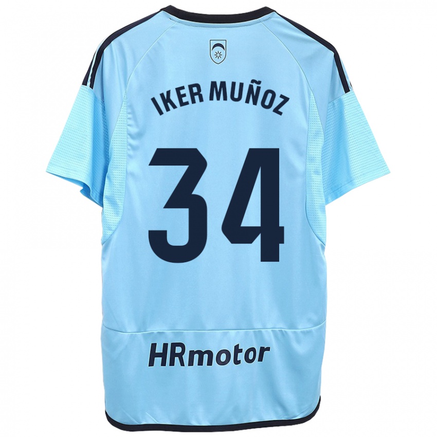 Dzieci Iker Muñoz #34 Niebieski Wyjazdowa Koszulka 2023/24 Koszulki Klubowe