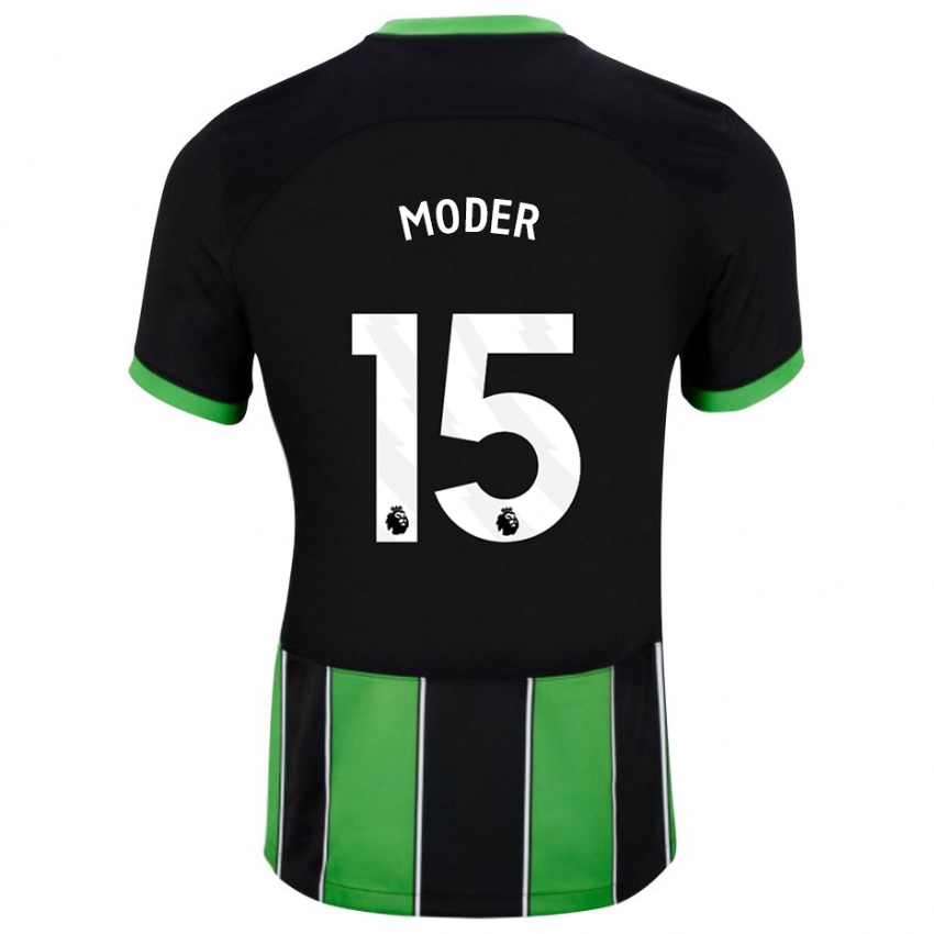 Dzieci Jakub Moder #15 Czarny Zielony Wyjazdowa Koszulka 2023/24 Koszulki Klubowe