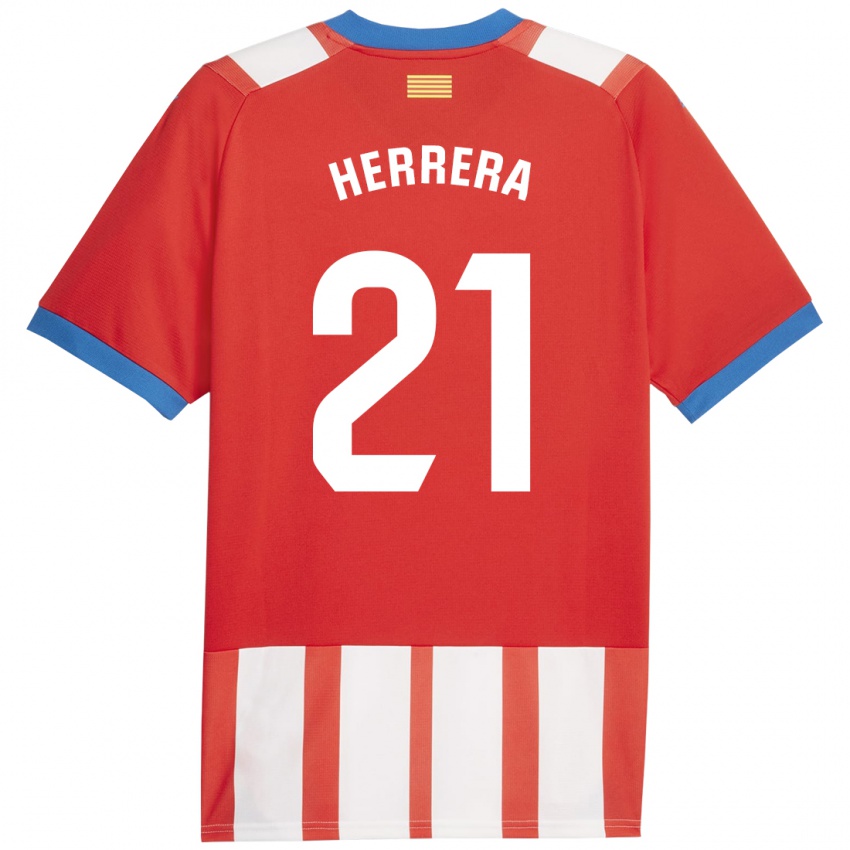 Męski Yangel Herrera #21 Czerwony Biały Domowa Koszulka 2023/24 Koszulki Klubowe