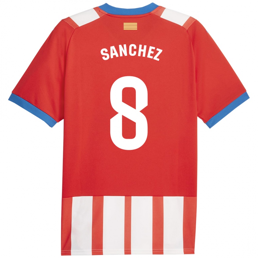 Męski Miguel Ángel Sánchez #8 Czerwony Biały Domowa Koszulka 2023/24 Koszulki Klubowe