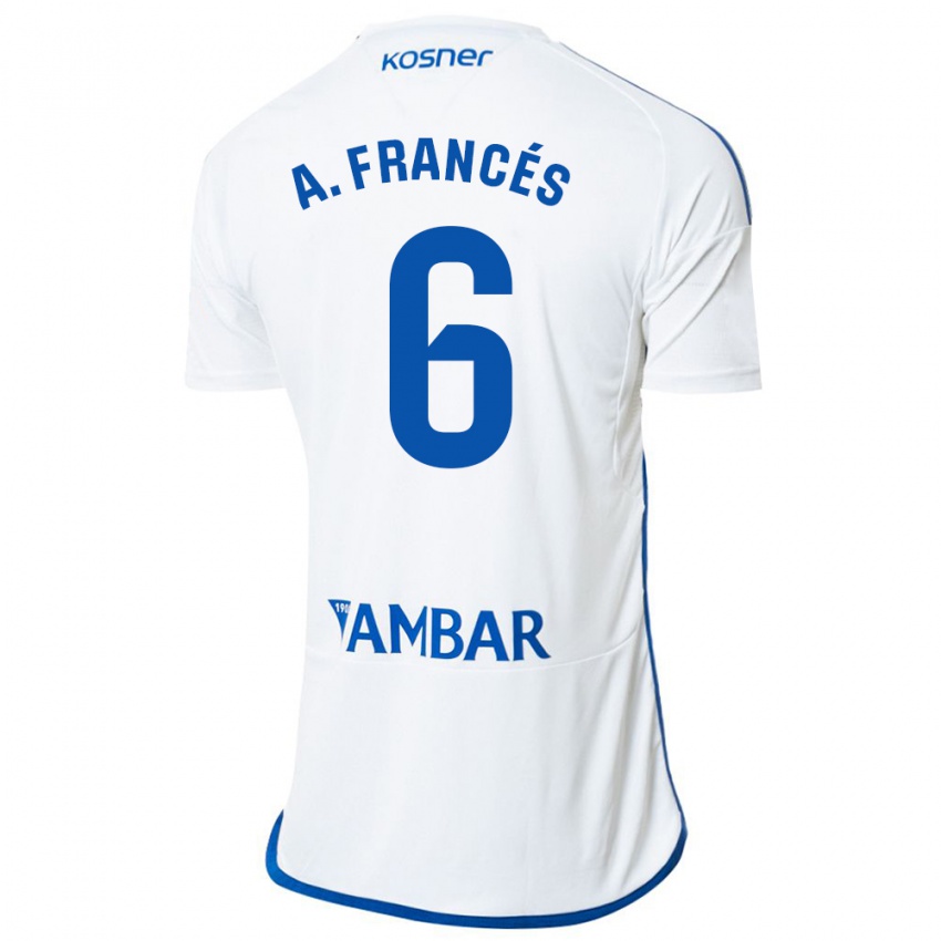 Męski Alejandro Francés #6 Biały Domowa Koszulka 2023/24 Koszulki Klubowe