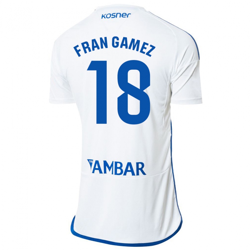 Męski Fran Gámez #18 Biały Domowa Koszulka 2023/24 Koszulki Klubowe