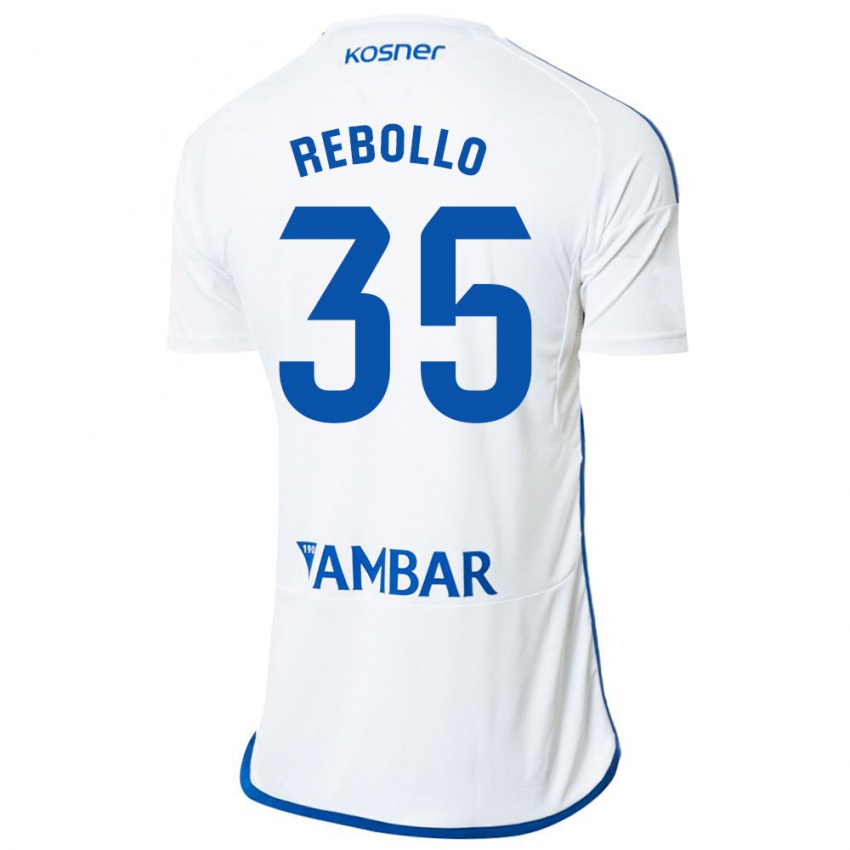 Męski Dani Rebollo #35 Biały Domowa Koszulka 2023/24 Koszulki Klubowe