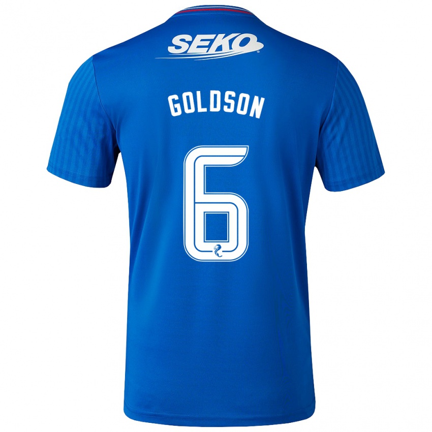 Męski Connor Goldson #6 Niebieski Domowa Koszulka 2023/24 Koszulki Klubowe