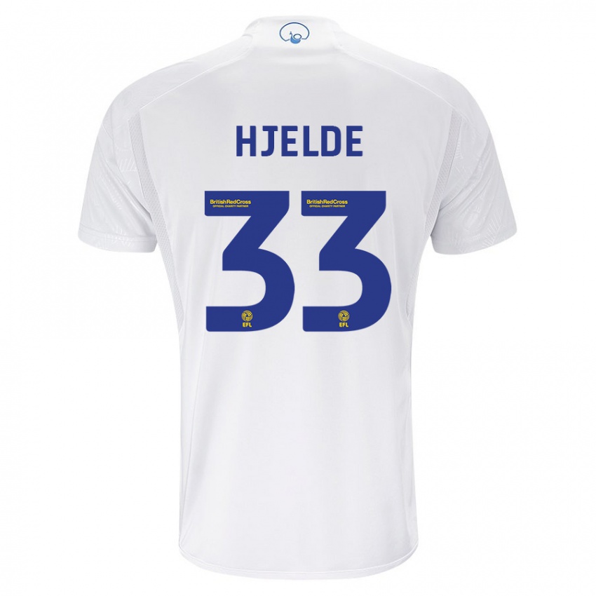 Męski Leo Fuhr Hjelde #33 Biały Domowa Koszulka 2023/24 Koszulki Klubowe