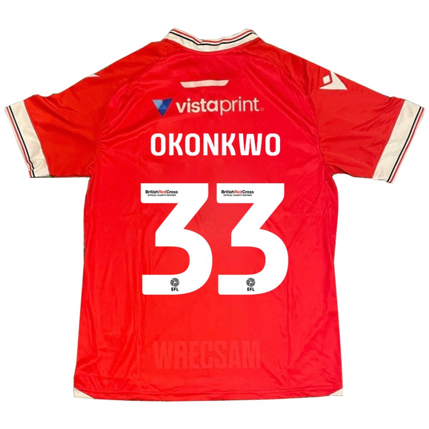 Męski Arthur Okonkwo #33 Czerwony Domowa Koszulka 2023/24 Koszulki Klubowe