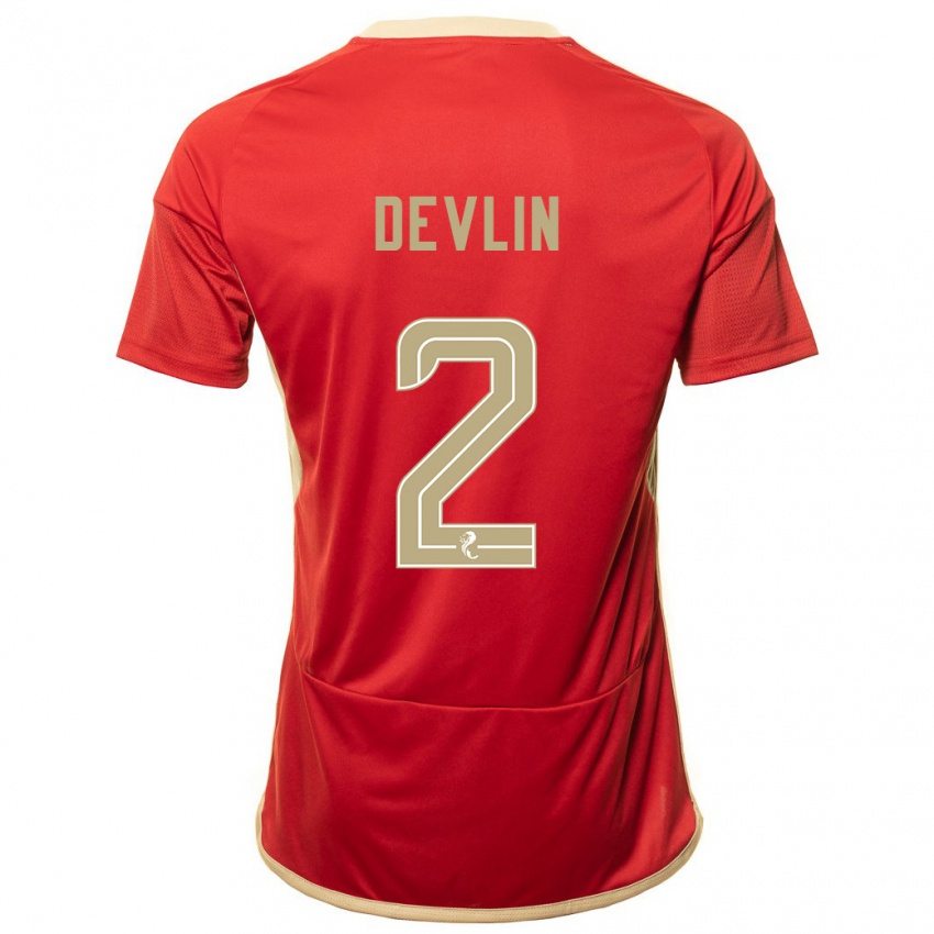 Męski Nicky Devlin #2 Czerwony Domowa Koszulka 2023/24 Koszulki Klubowe
