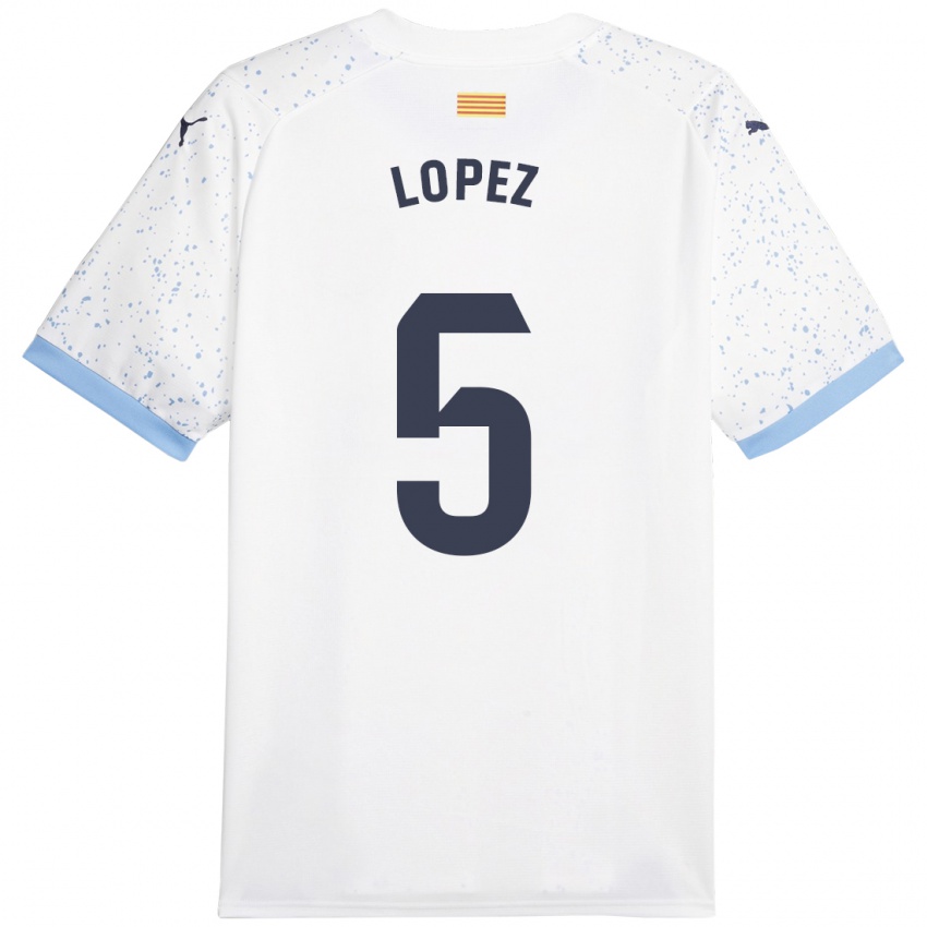 Męski David López #5 Biały Wyjazdowa Koszulka 2023/24 Koszulki Klubowe