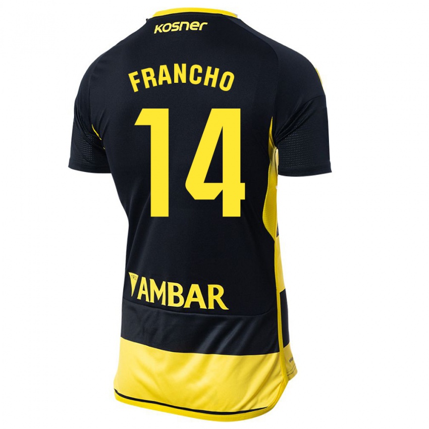 Męski Francho Serrano #14 Czarno Żółty Wyjazdowa Koszulka 2023/24 Koszulki Klubowe