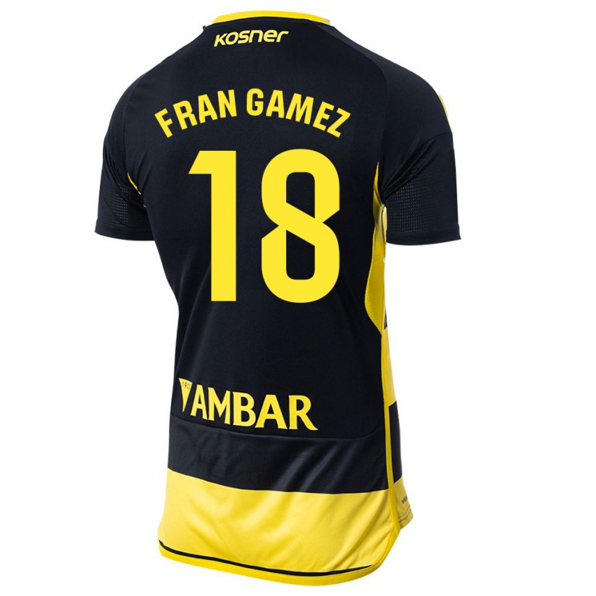 Męski Fran Gámez #18 Czarno Żółty Wyjazdowa Koszulka 2023/24 Koszulki Klubowe