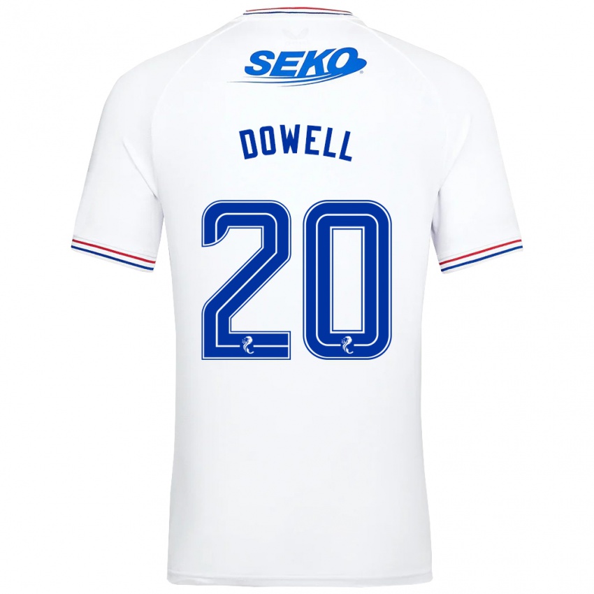 Męski Kieran Dowell #20 Biały Wyjazdowa Koszulka 2023/24 Koszulki Klubowe