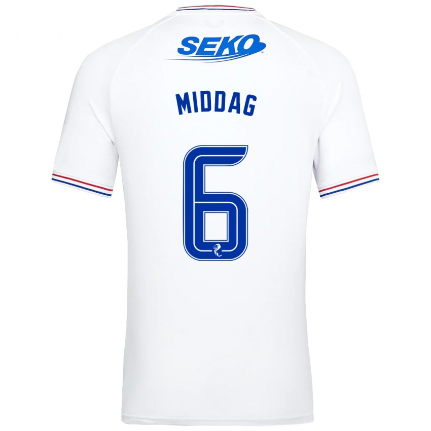 Męski Tessel Middag #6 Biały Wyjazdowa Koszulka 2023/24 Koszulki Klubowe
